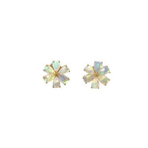 14KY Ethiopian Opal & .01ct Dia Flower Post Earrings