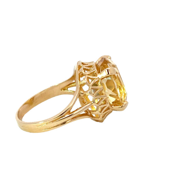 14K Yellow Gold 1970's 5.75ct Oval Citrine Ring Size 6.25