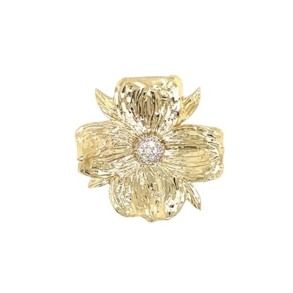 14K Yellow Gold GC Original Textured .18ct Lab Diamond Dogwood Pendant Large