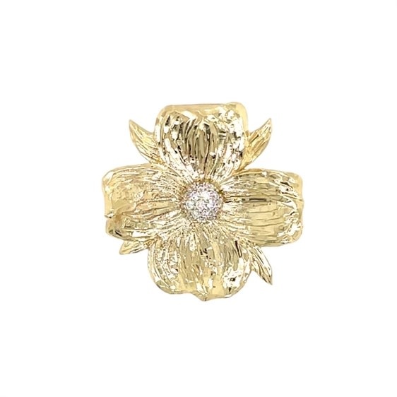 14KY GC Org Textured .18ct Lab Dia Dogwood Pendant Large - Gold