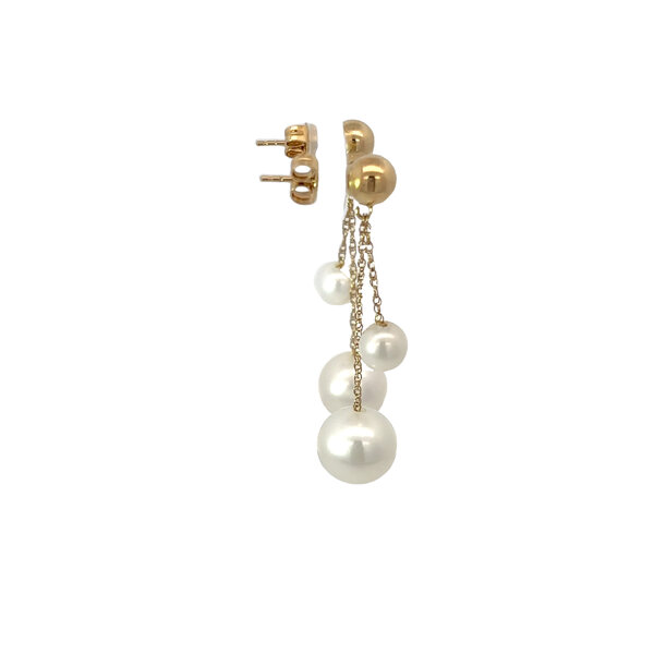 14K Yellow Gold 5mm & 8mm Freshwater Pearl Dangle Post Earrings