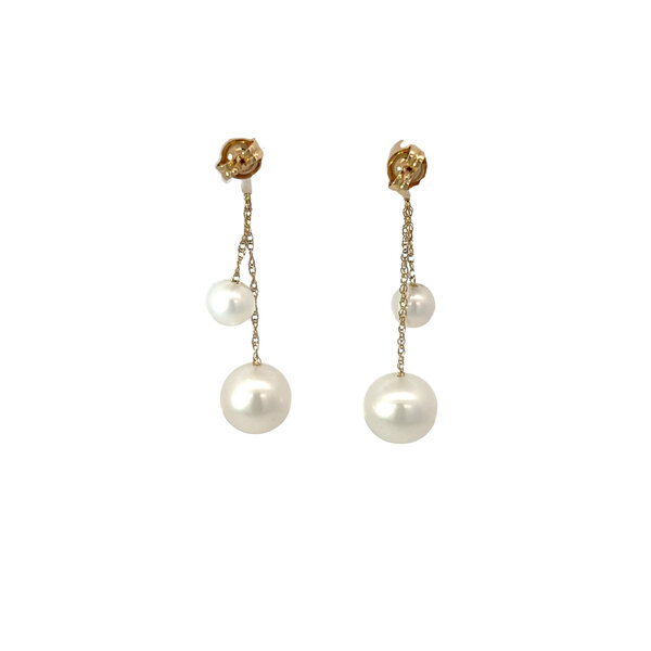 14K Yellow Gold 5mm & 8mm Freshwater Pearl Dangle Post Earrings