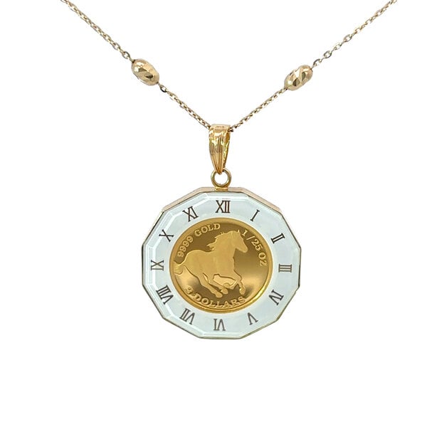 18K Yellow Gold/24ct Estate 1/25 Ounce 3 Dollar Queen Elizabeth Coin Pendant