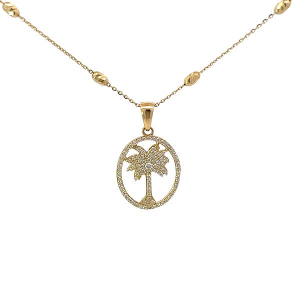 14K Yellow Gold GC Original  .33ct Diamond Oval Halo Palmetto Pendant