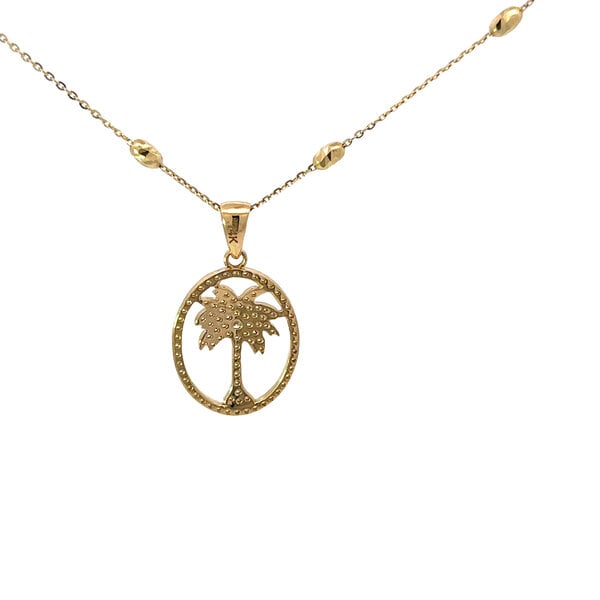 14K Yellow Gold GC Original  .33ct Diamond Oval Halo Palmetto Pendant