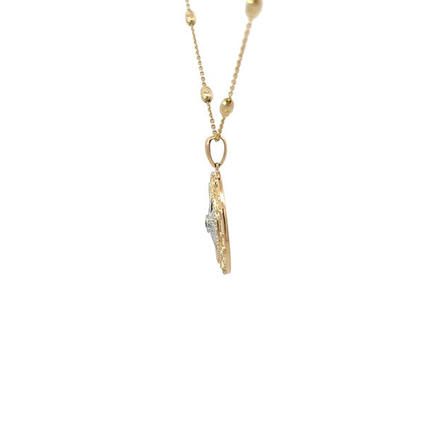 14K Yellow and White Gold .13ct Diamond  .06ct Sapphire Compass Pendant