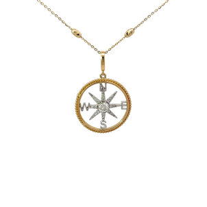 14KYW .25ct Dia Rope Edge Compass Large (Yellow Out/White In)