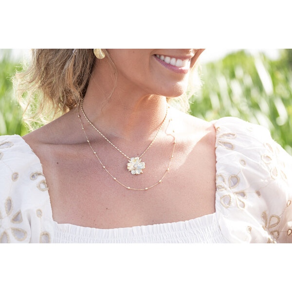 14K Yellow Gold GC Original Textured .18ct Lab Diamond Dogwood Pendant Large