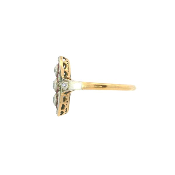 Platinum /18K Yellow Gold 1920's 1.25ct Diamond & Ruby Art Deco Ring Size 10