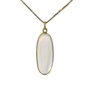 14KY 1970's 29x9mm Cabochon Cut Oval Moonstone Necklace with Box Chain 24"