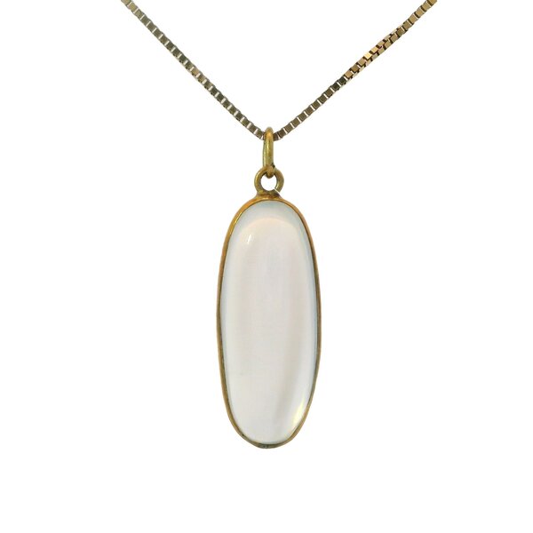 14K Yellow Gold 1970's 29x9mm Cabochon Cut Oval Moonstone Necklace with Box Chain 24"
