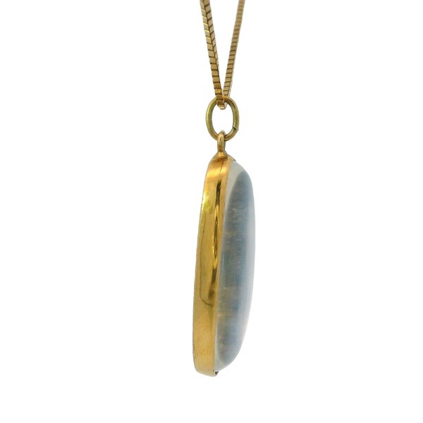 14K Yellow Gold 1970's 29x9mm Cabochon Cut Oval Moonstone Necklace with Box Chain 24"