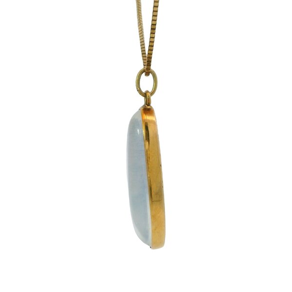 14K Yellow Gold 1970's 29x9mm Cabochon Cut Oval Moonstone Necklace with Box Chain 24"