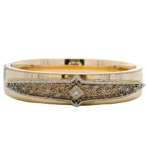 GF/14KW 1940's Bangle with Filgree Detailing .02ct Old Euro Cut 7.25"