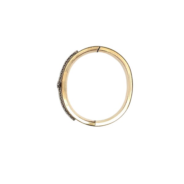 Gold Filled/14K White Gold 1940's Bangle with Filgree Detailing .02ct Old Euro Cut 7.25"