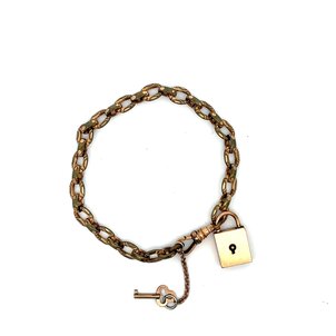 GF 1890's-1900's Victorian Link Bracelet with Lock and Key Charm 8"