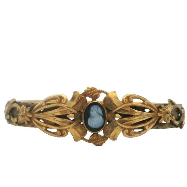 Gold Filled 1875-1900 Victorian Onyx Cameo Bangle 7.5"