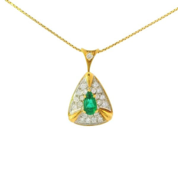 18K Yellow Gold 1970's .50ct Emerald & .45ct Diamond Necklace 20"