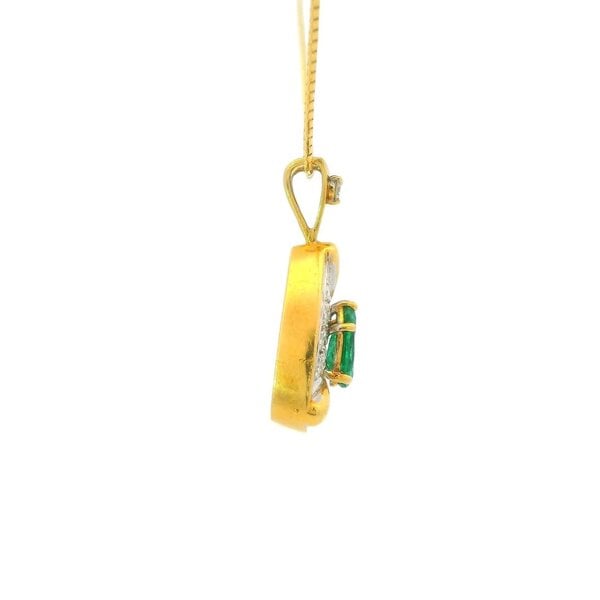 18K Yellow Gold 1970's .50ct Emerald & .45ct Diamond Necklace 20"