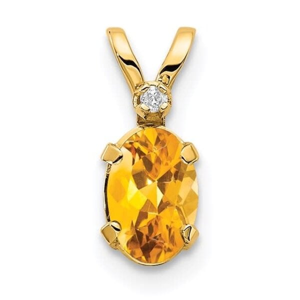 14K Yellow Gold .40ct Oval Citrine & .08ct Diamond Pendant