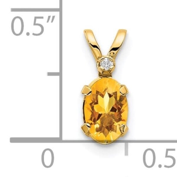 14K Yellow Gold .40ct Oval Citrine & .08ct Diamond Pendant