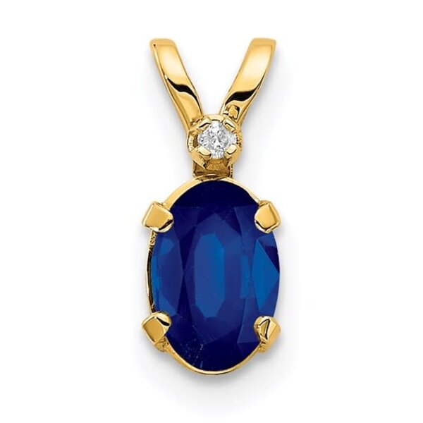 14K Yellow Gold .68ct Oval Blue Sapphire & .08ct Diamond Pendant