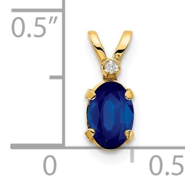 14K Yellow Gold .68ct Oval Blue Sapphire & .08ct Diamond Pendant