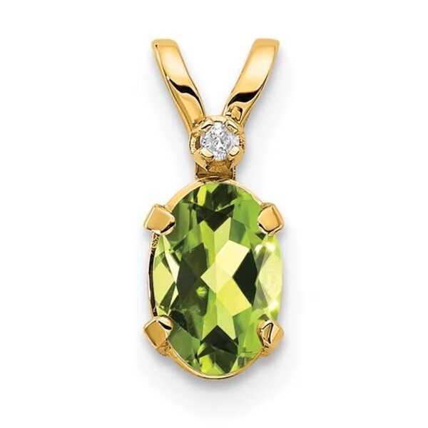 14K Yellow Gold .45ct Oval Peridot & .08ct Diamond Pendant