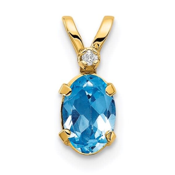 14K Yellow Gold .55ct Oval Blue Topaz & .08ct Diamond Pendant