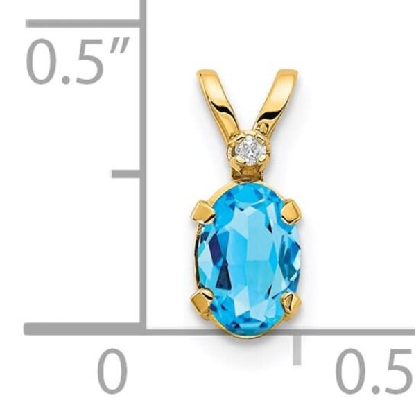 14K Yellow Gold .55ct Oval Blue Topaz & .08ct Diamond Pendant