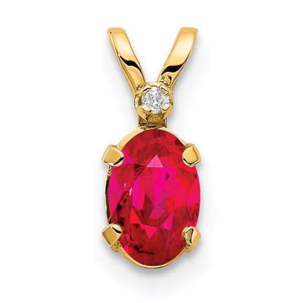 14K Yellow Gold .63ct Oval Ruby & .08ct Diamond Pendant