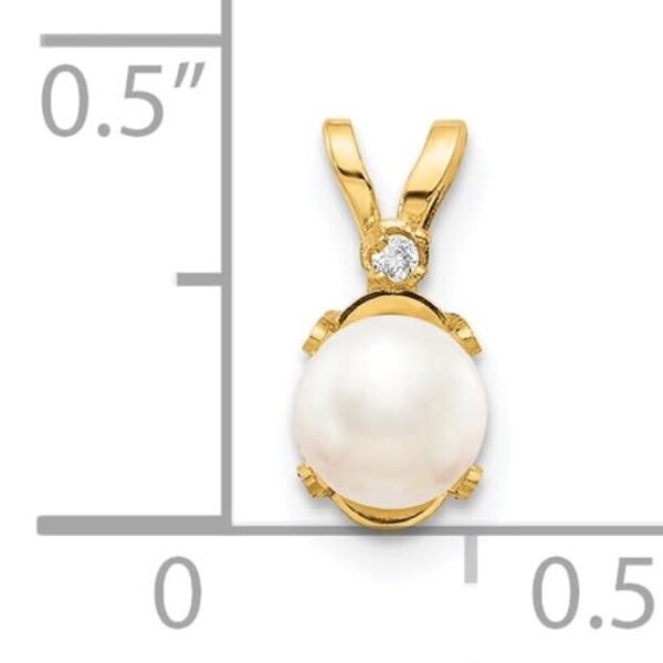 14K Yellow Gold 4.5mm White Fresh Water Pearl  & .08ct Diamond Pendant