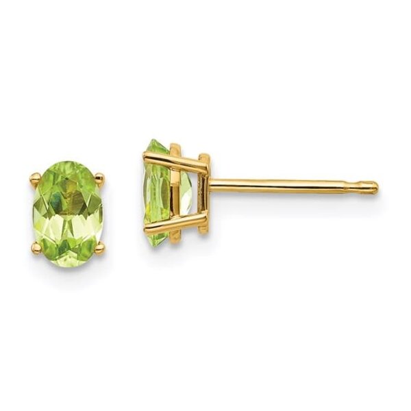 14K Yellow Gold .90ct Oval Peridot Post Earrings
