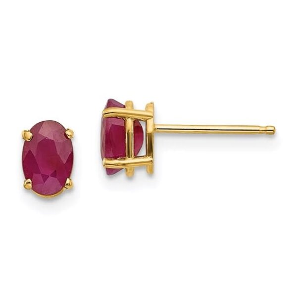14K Yellow Gold 1.26ct Oval Ruby Post Earrings