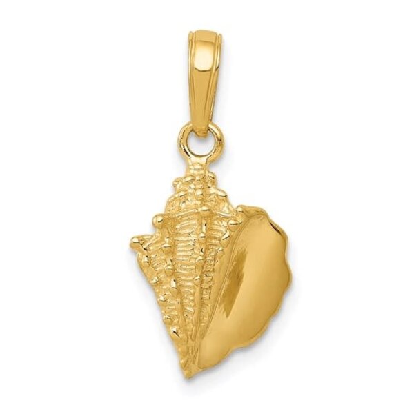 14K Yellow Gold 21x10mm Textured Conch Shell Charm