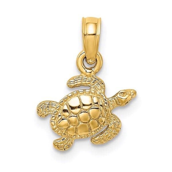 14K Yellow Gold 13x11.15 Textured Sea Turtle Charm