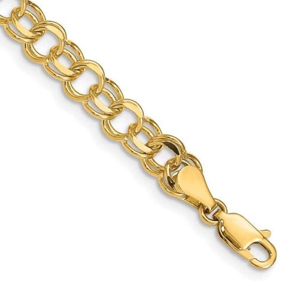 14K Yellow Gold 6mm  Double Link Charm Bracelet 7"