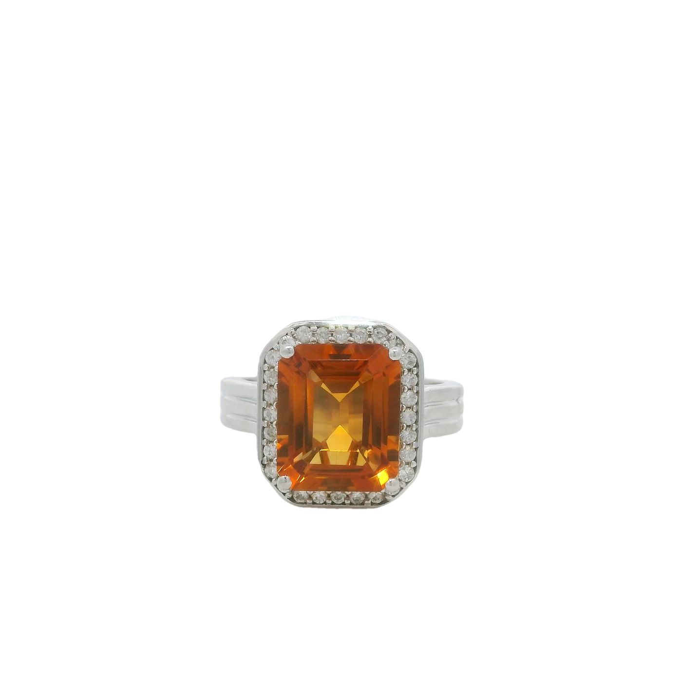 Sterling Silver Citrine Square and Diamond Ring Sterling Silver Citrine Square and Diamond Ring