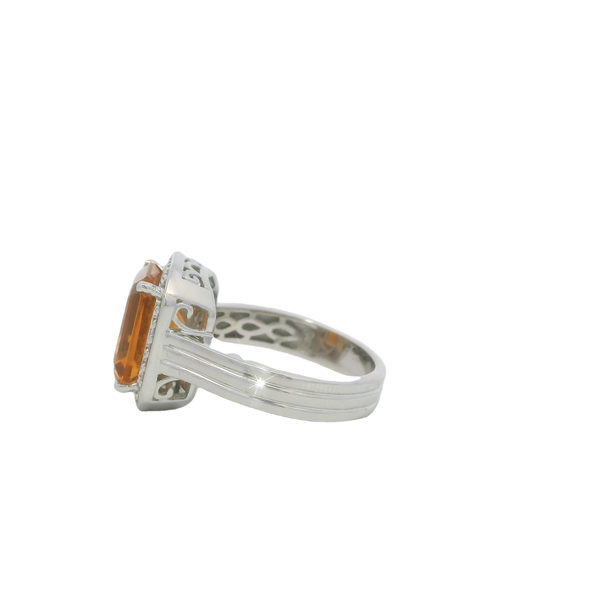 Sterling Silver 6ct Square Cut Citrine & .12ct White Zircon Ring Size 7