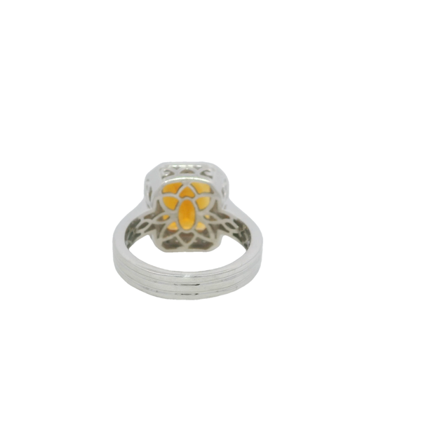 Sterling Silver 6ct Square Cut Citrine & .12ct White Zircon Ring Size 7