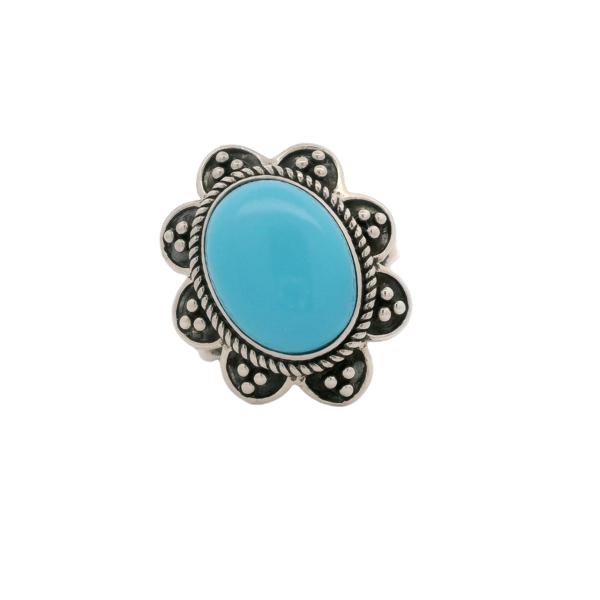 Sterling Silver Oval Cabochon 5.72ct Sonora Turquoise Ring Size 8