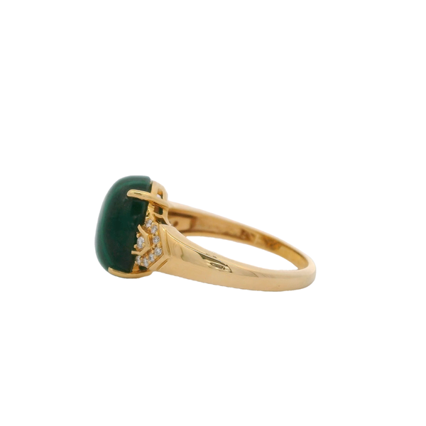 18K Yellow Gold 7.02ct Oval Cabochon Malachite & .08ct Diamond Ring Size 7