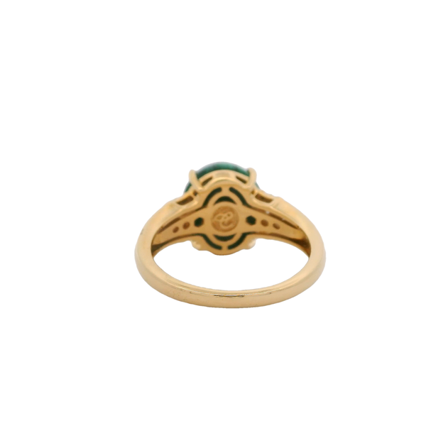 18K Yellow Gold 7.02ct Oval Cabochon Malachite & .08ct Diamond Ring Size 7