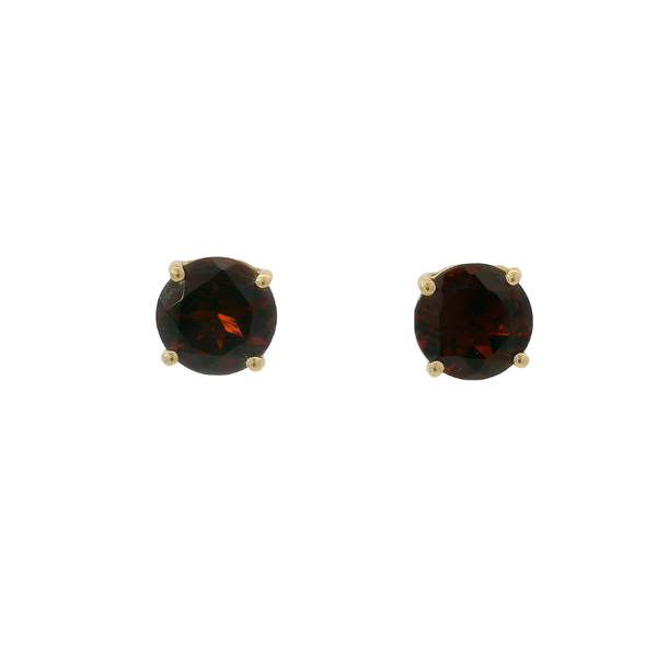 18K Yellow Gold 3ct Round African Anthill Garnet Post Earrings