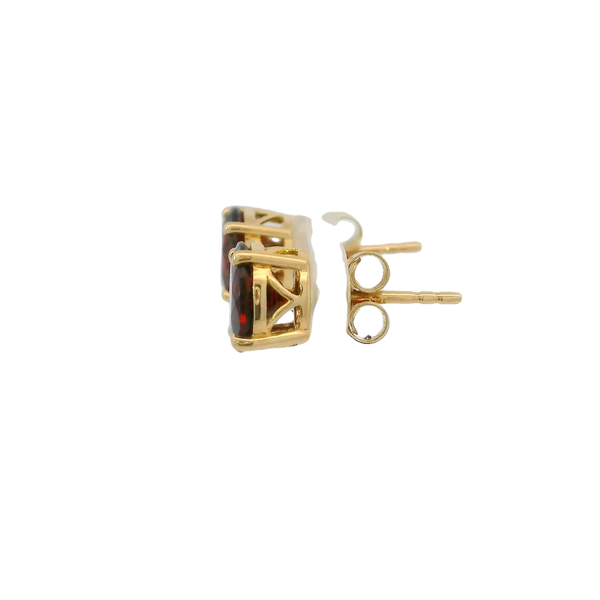 18K Yellow Gold 3ct Round African Anthill Garnet Post Earrings