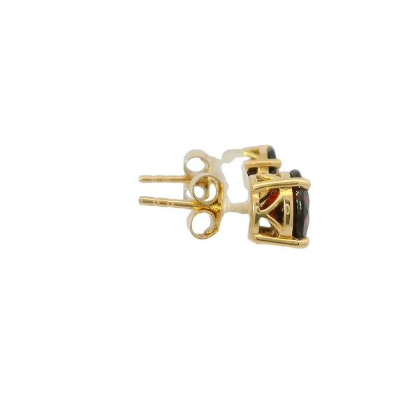 18K Yellow Gold 3ct Round African Anthill Garnet Post Earrings