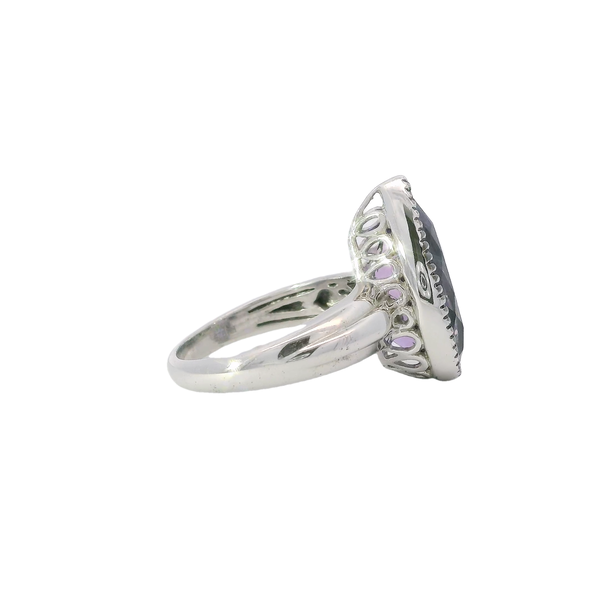 Sterling Silver Beaded Halo 4.84ct Pear Shaped Amethyst Ring Size 7.5