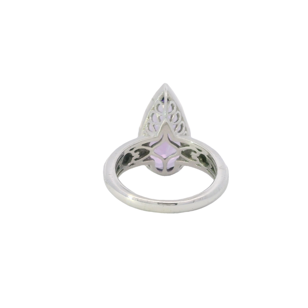 Sterling Silver Beaded Halo 4.84ct Pear Shaped Amethyst Ring Size 7.5