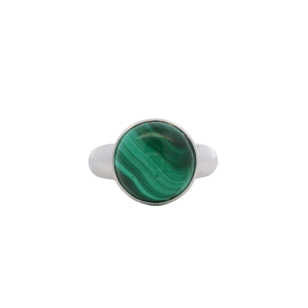 Sterling Silver 10.58ct Round Cabochon Malachite Ring Size 7.25