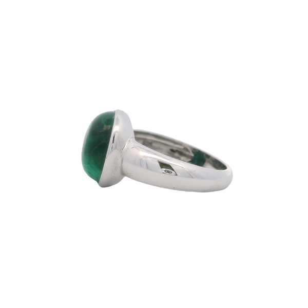 Sterling Silver 10.58ct Round Cabochon Malachite Ring Size 7.25